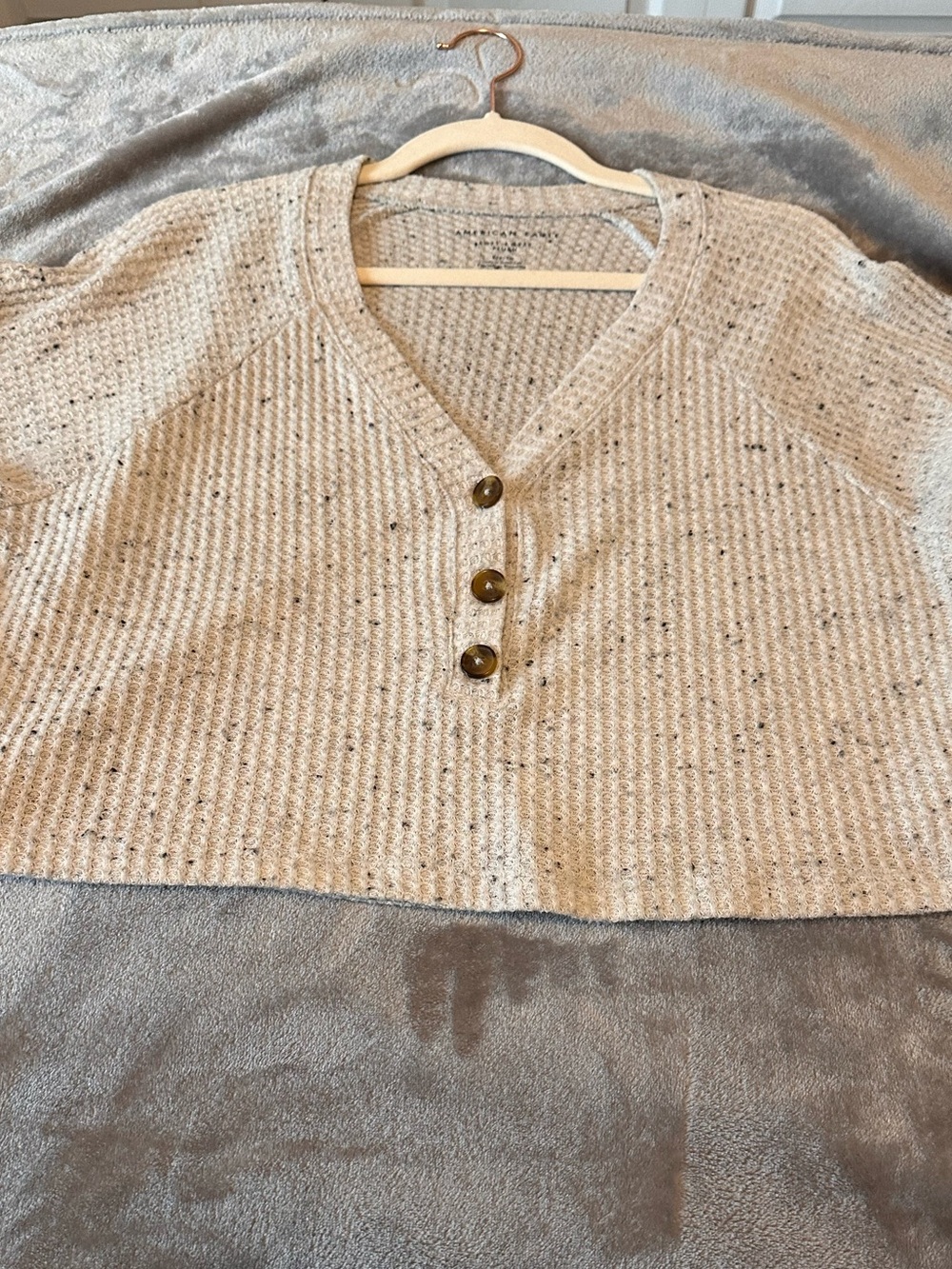 Women’s American Eagle Soft & Sexy Plush Waffle Knit Grey Speckled Sweater Sz: S